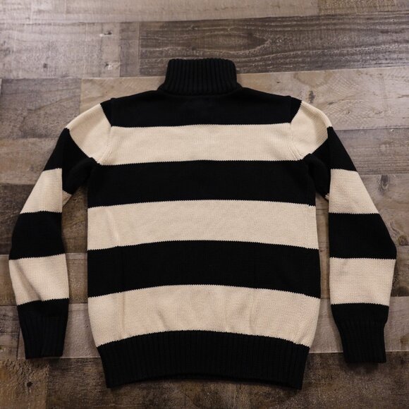 Polo Ralph Lauren Unisex Cream & Black Striped Cotton Half-Zip Sweater Size L - Picture 10 of 10